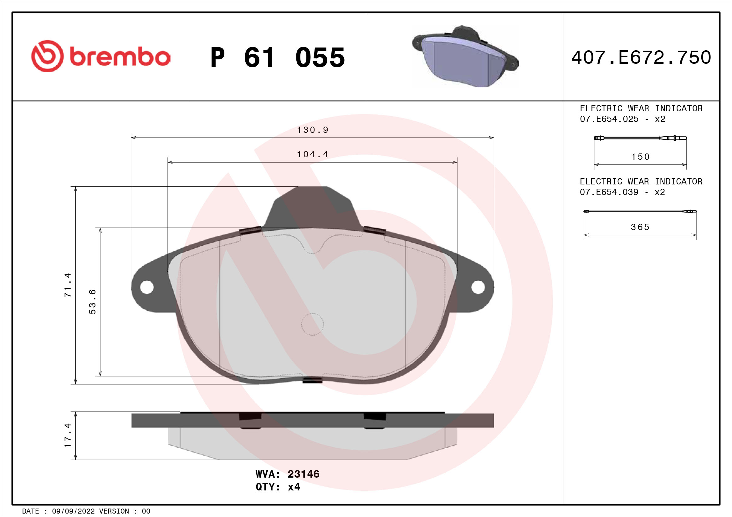 A.B.S. P 61 055 BREMBO Bremsbelagsatz, Scheibenbremse